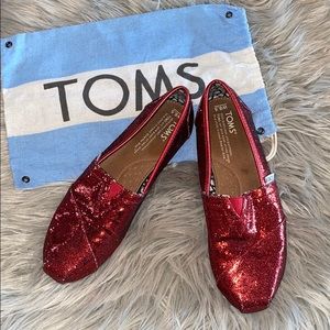 TOMS Slip ons. Women’s size 6.5 red sparkle